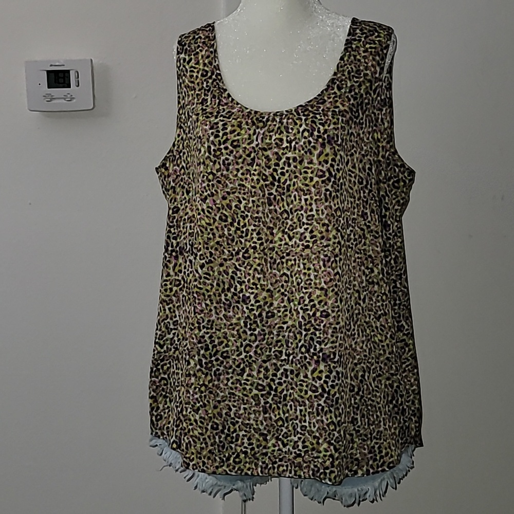 Liz Claiborne Woman Colorful Leopard Print Sleeveless Top Size 1X EUC